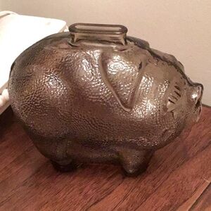 VINTAGE gray/brown colored textured glass piggy bank